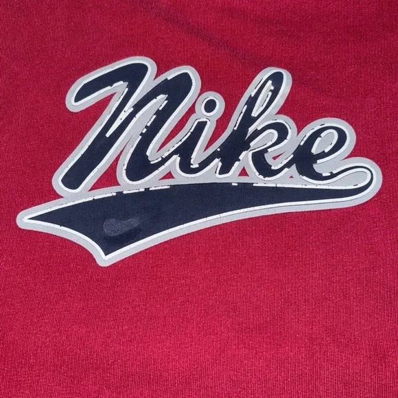 Vtg 90s Y2K Nike Flocked Spell Out Logo Fleece Crewneck Sweatshirt Mens XL Red - Picture 8 of 10